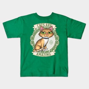 Cute Yellow Tabby Kitty and green wreath Cats are Amazing Kids T-Shirt